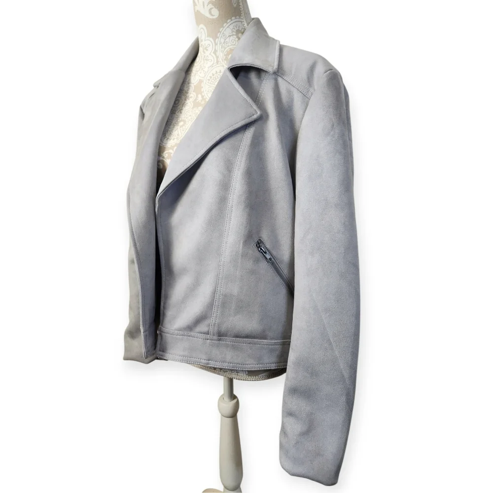 Philosophy By Republic Open Front Soft Heather Grey Faux Suede Moto Jacket XL